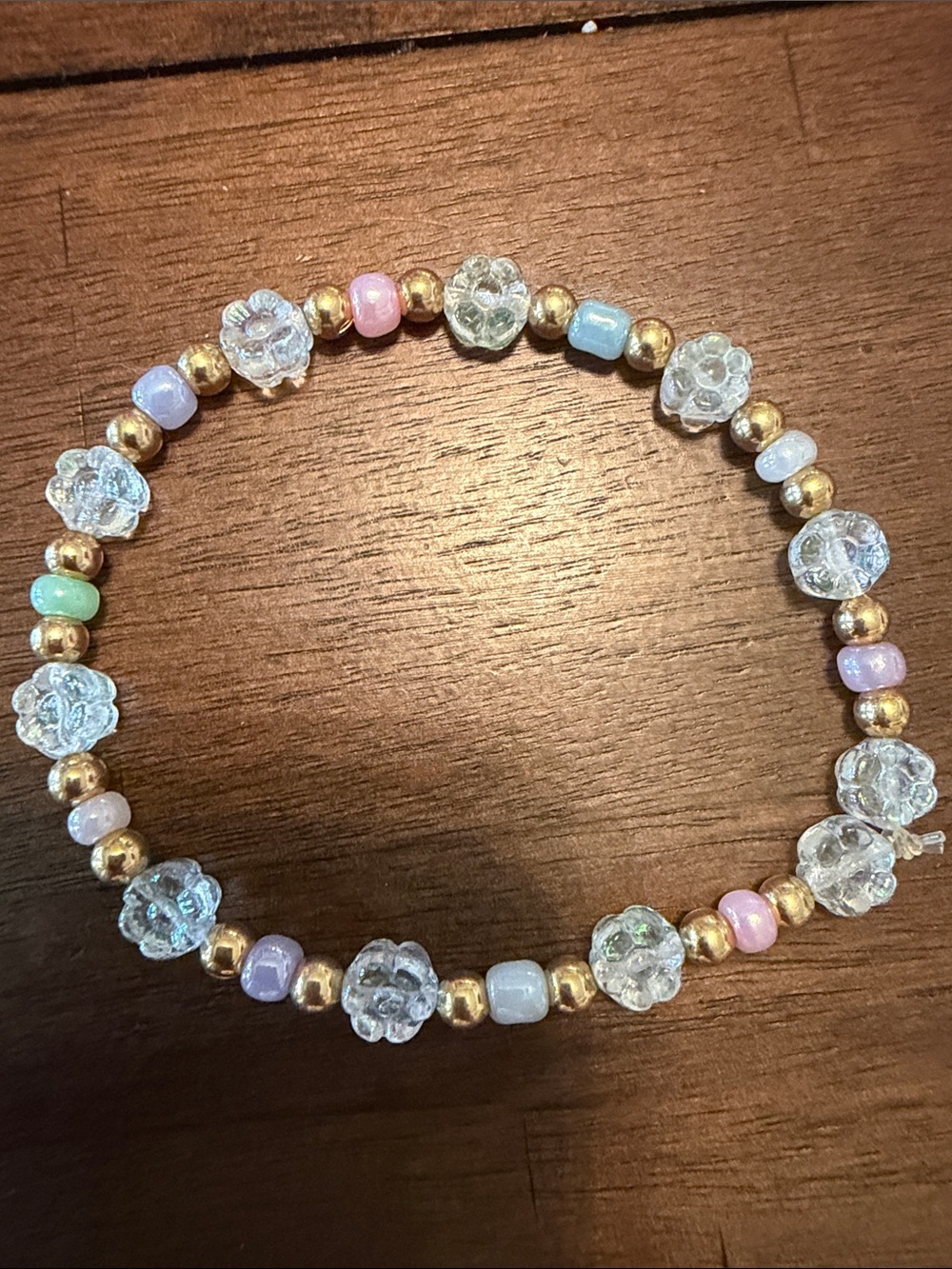 Glass Flower Bead Stretch Bracelet in Pastel Mix